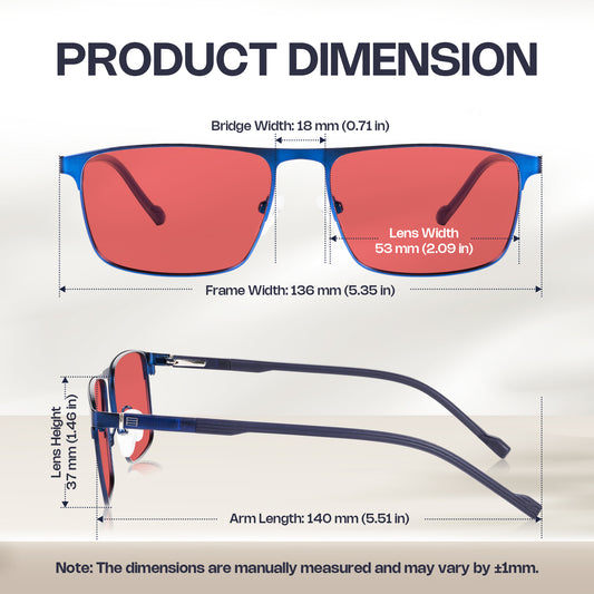 AMBEYE Fluorescent Light Filter Pink Lens Glasses, Lightweight Navy Blue Metal Frame Blue Light Blocking for Computer & Indoor Use,Anti-Glare Eye Strain Protection for Men/Women