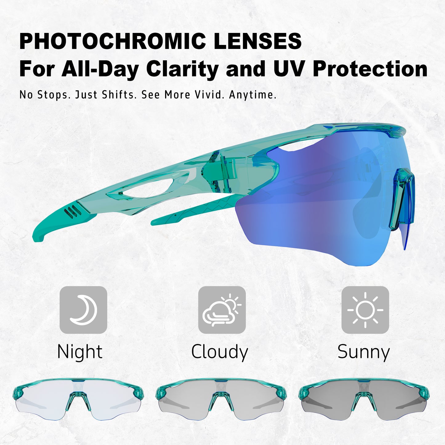AMBEYE Photochromic Sports Sunglasses – Interchangeable REVO Mirror Lenses, UV400 Protection, TR90 Wraparound Half Frame, Y2K Futuristic Style for Cycling Running Hiking Men Women, Smoke Grey