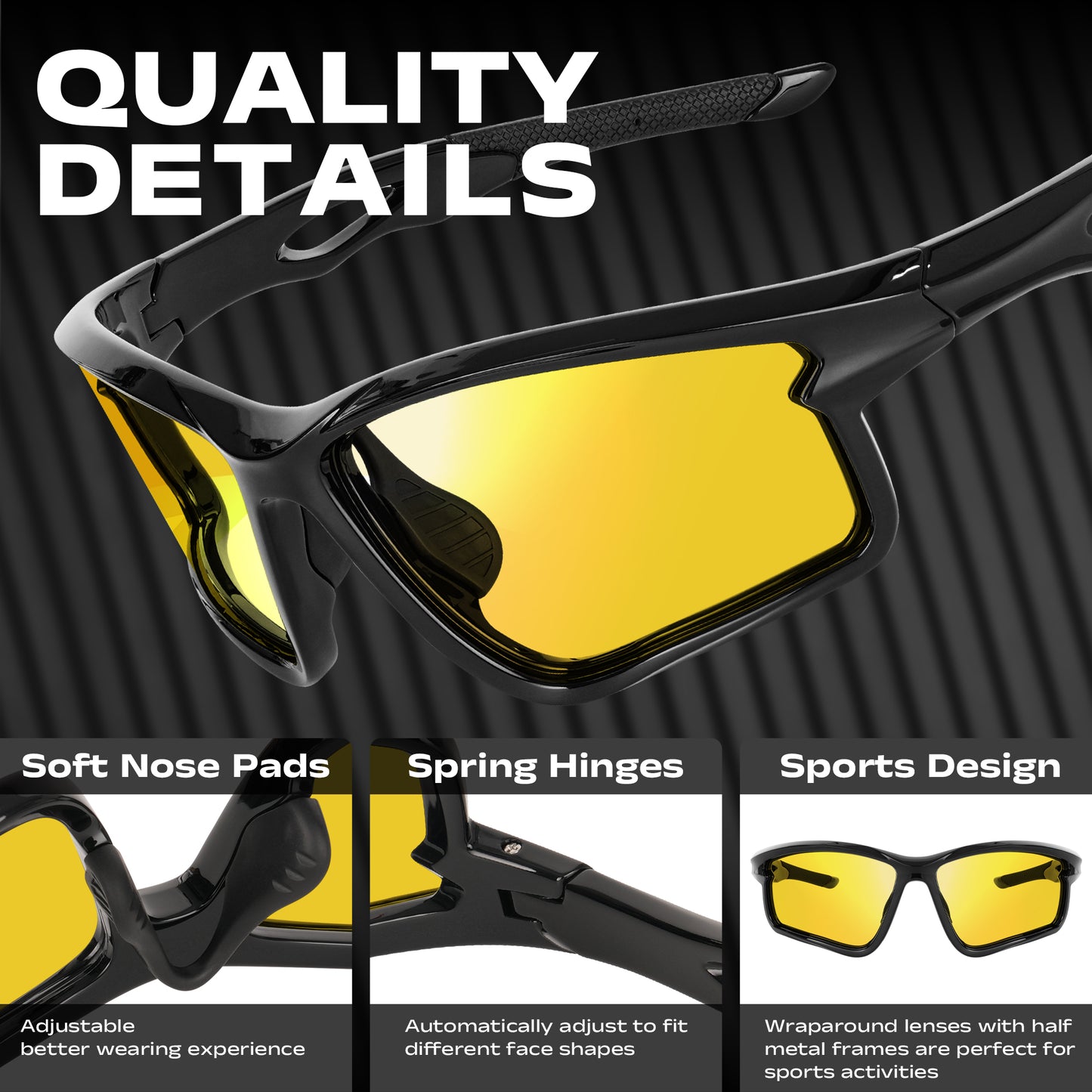 AMBEYE TR Sports Night Vision Glasses with Yellow Polarized Lens – Anti-Glare Cycling, Running, Fishing & Driving Eyewear, Lightweight TR90 Frame, Non-Slip Air Vent Design for Men/Women