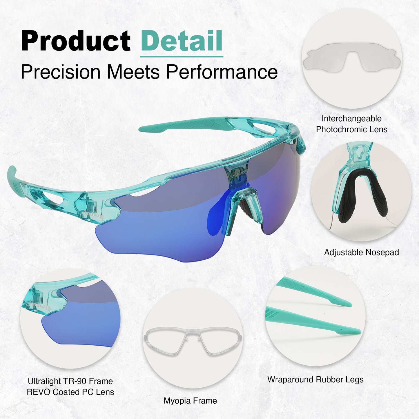 AMBEYE Photochromic Sports Sunglasses – Interchangeable REVO Mirror Lenses, UV400 Protection, TR90 Wraparound Half Frame, Y2K Futuristic Style for Cycling Running Hiking Men Women, Smoke Grey