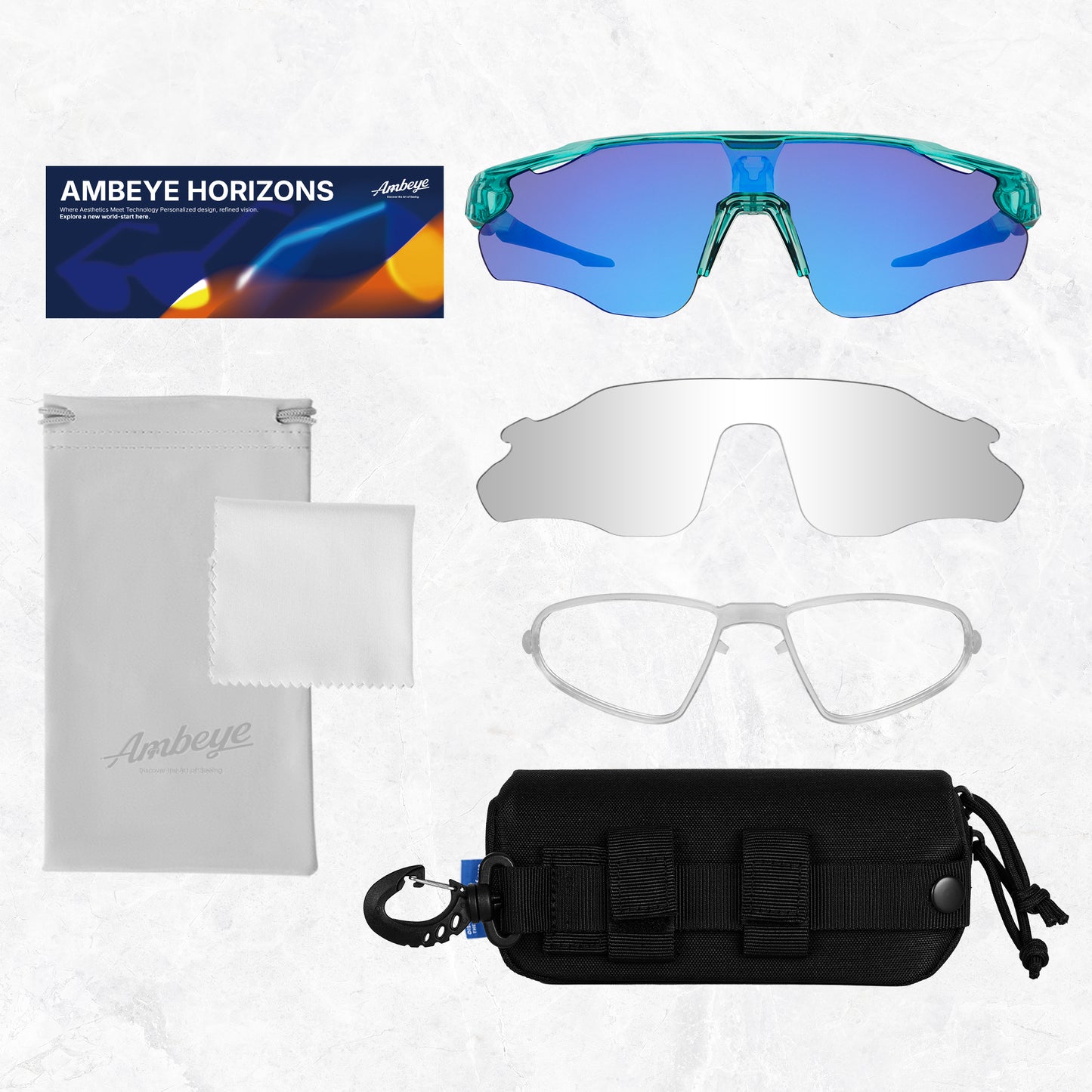 AMBEYE Photochromic Sports Sunglasses – Interchangeable REVO Mirror Lenses, UV400 Protection, TR90 Wraparound Half Frame, Y2K Futuristic Style for Cycling Running Hiking Men Women, Smoke Grey