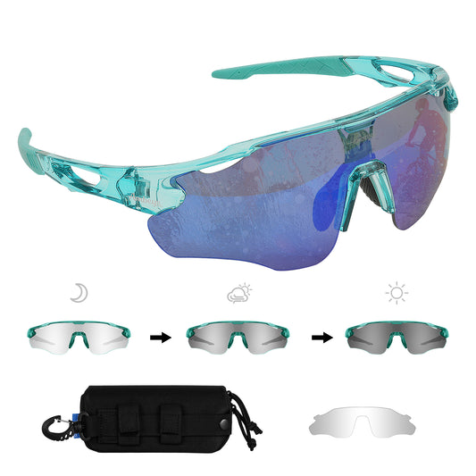 AMBEYE Photochromic Sports Sunglasses – Interchangeable REVO Mirror Lenses, UV400 Protection, TR90 Wraparound Half Frame, Y2K Futuristic Style for Cycling Running Hiking Men Women, Smoke Grey