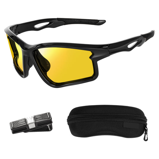 AMBEYE TR Sports Night Vision Glasses with Yellow Polarized Lens – Anti-Glare Cycling, Running, Fishing & Driving Eyewear, Lightweight TR90 Frame, Non-Slip Air Vent Design for Men/Women